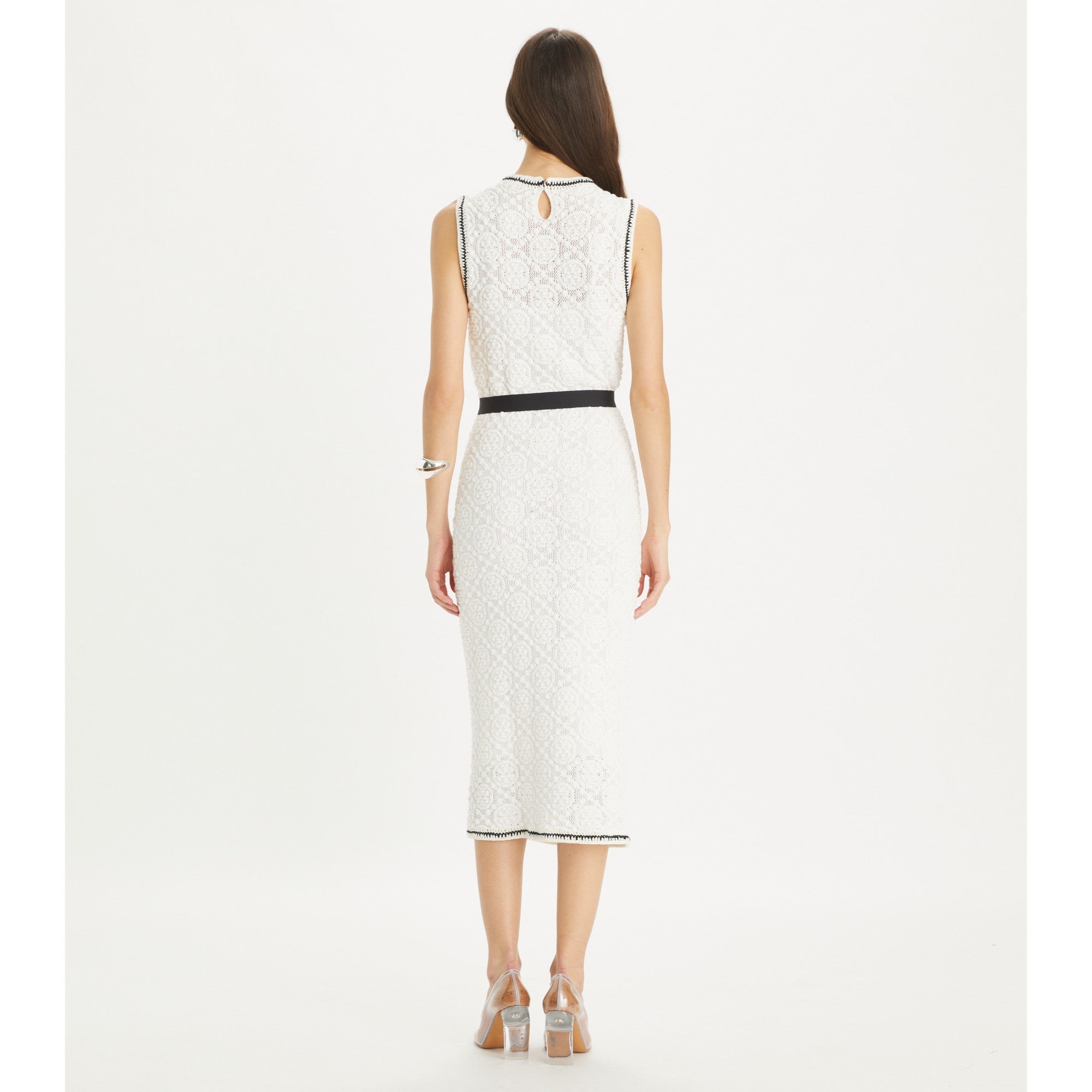 Women Cotton Pointelle Knitted Tank Dress - White