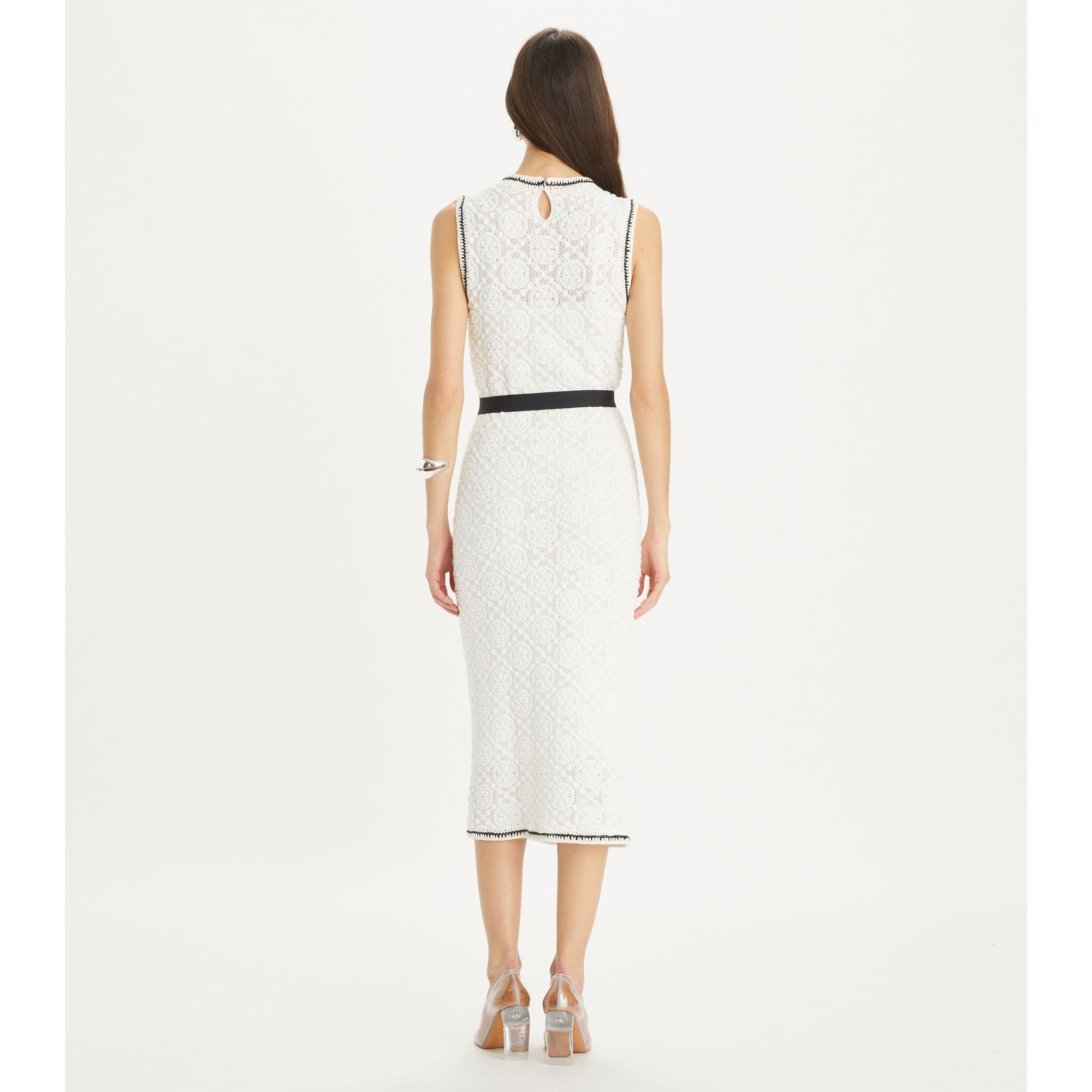 Women Cotton Pointelle Knitted Tank Dress - White