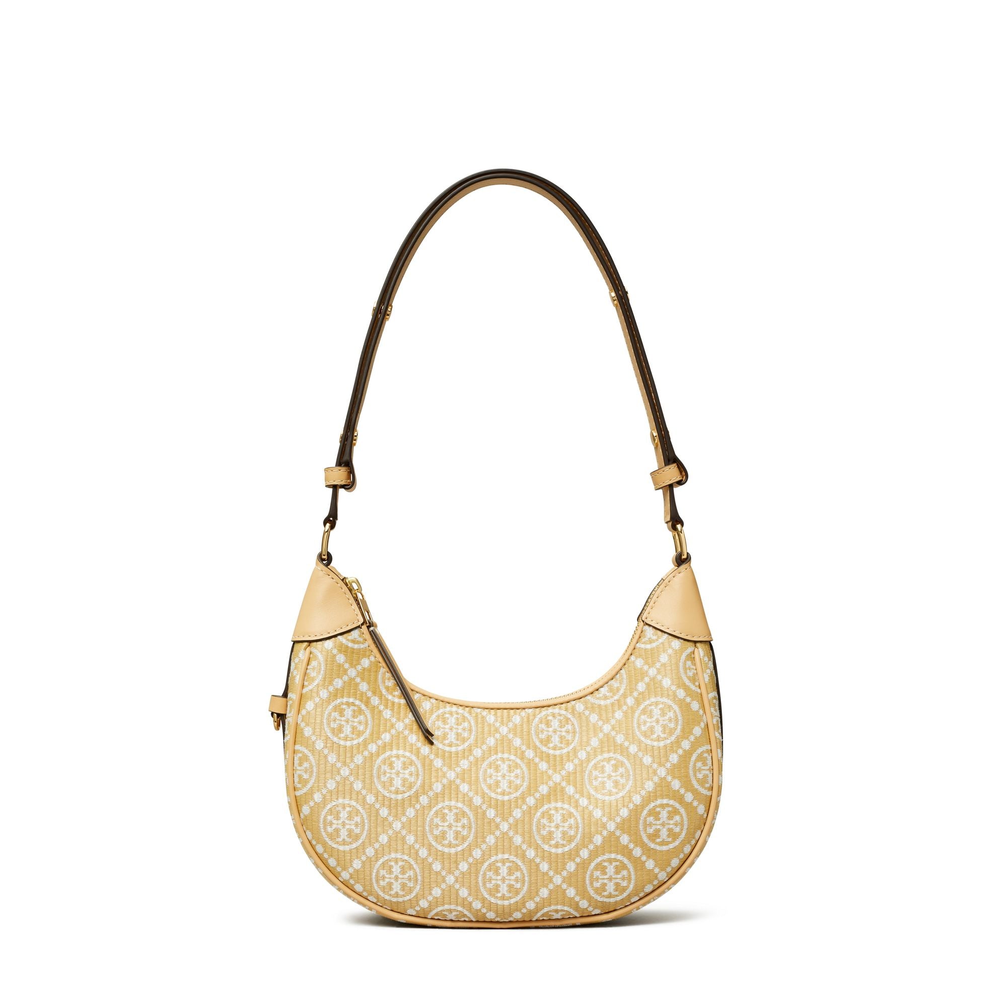 Women T Monogram Raffia Crescent Bag - Natural