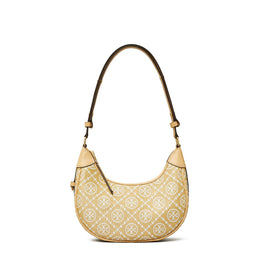 Women T Monogram Raffia Crescent Bag - Natural