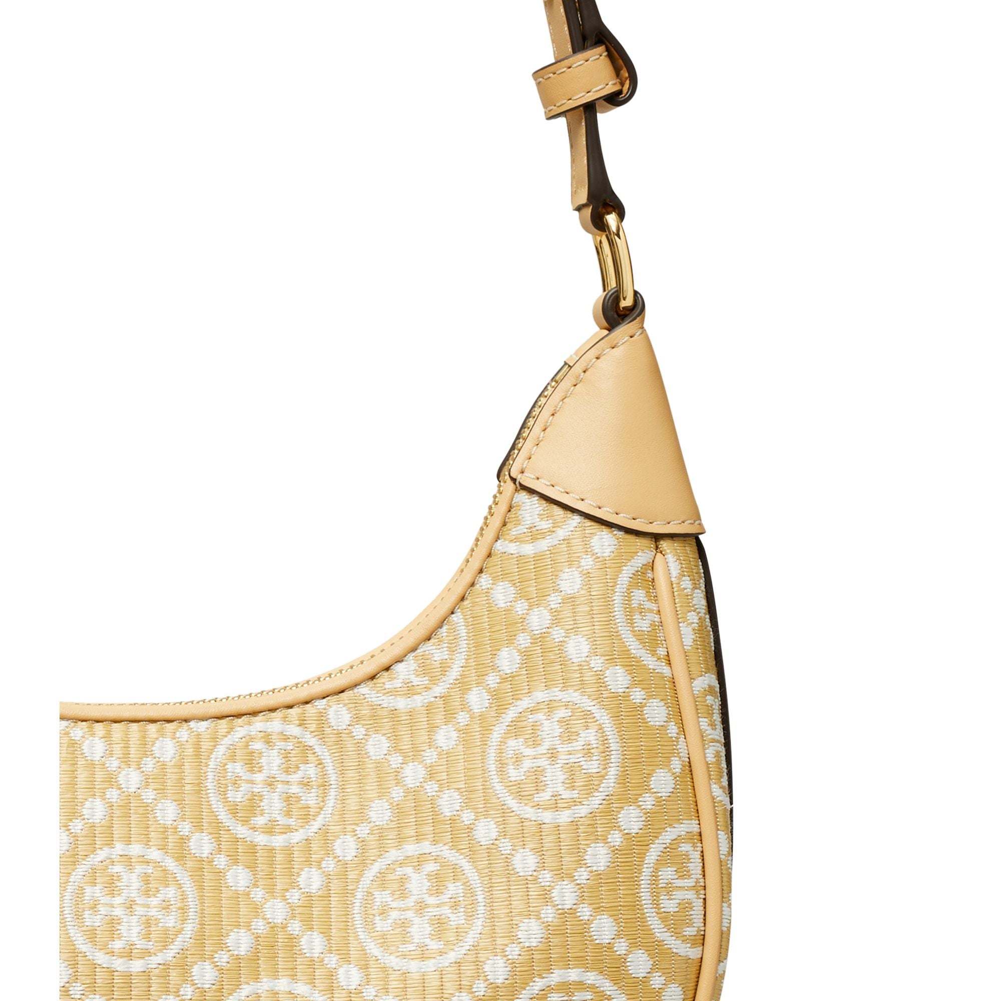 Women T Monogram Raffia Crescent Bag - Natural