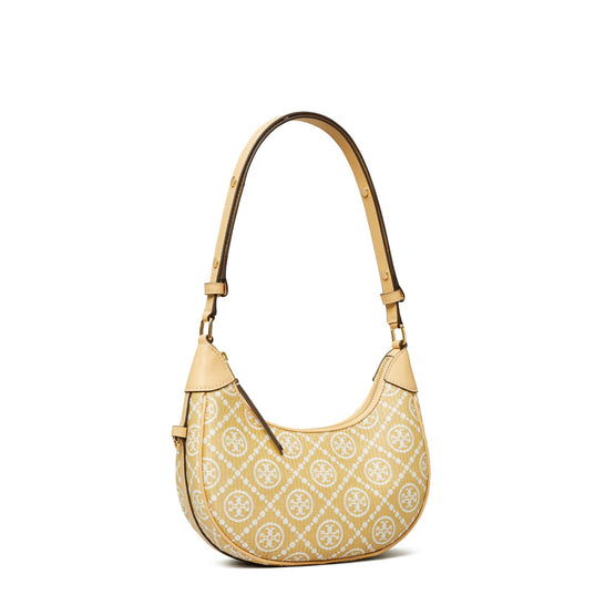 Women T Monogram Raffia Crescent Bag - Natural