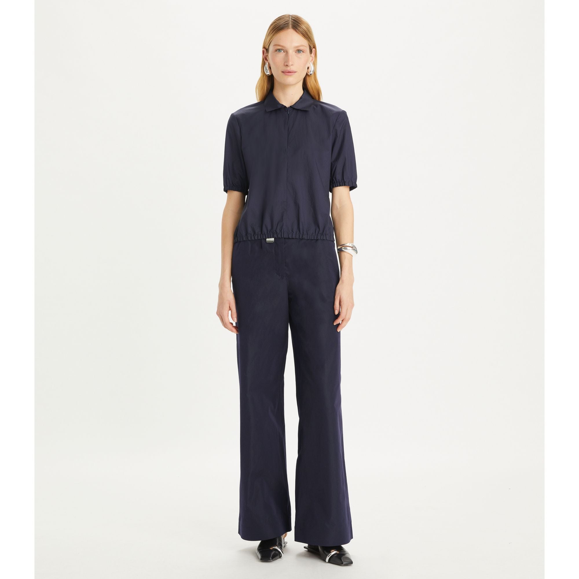 Women Nylon Taffeta Zip Polo - Ink