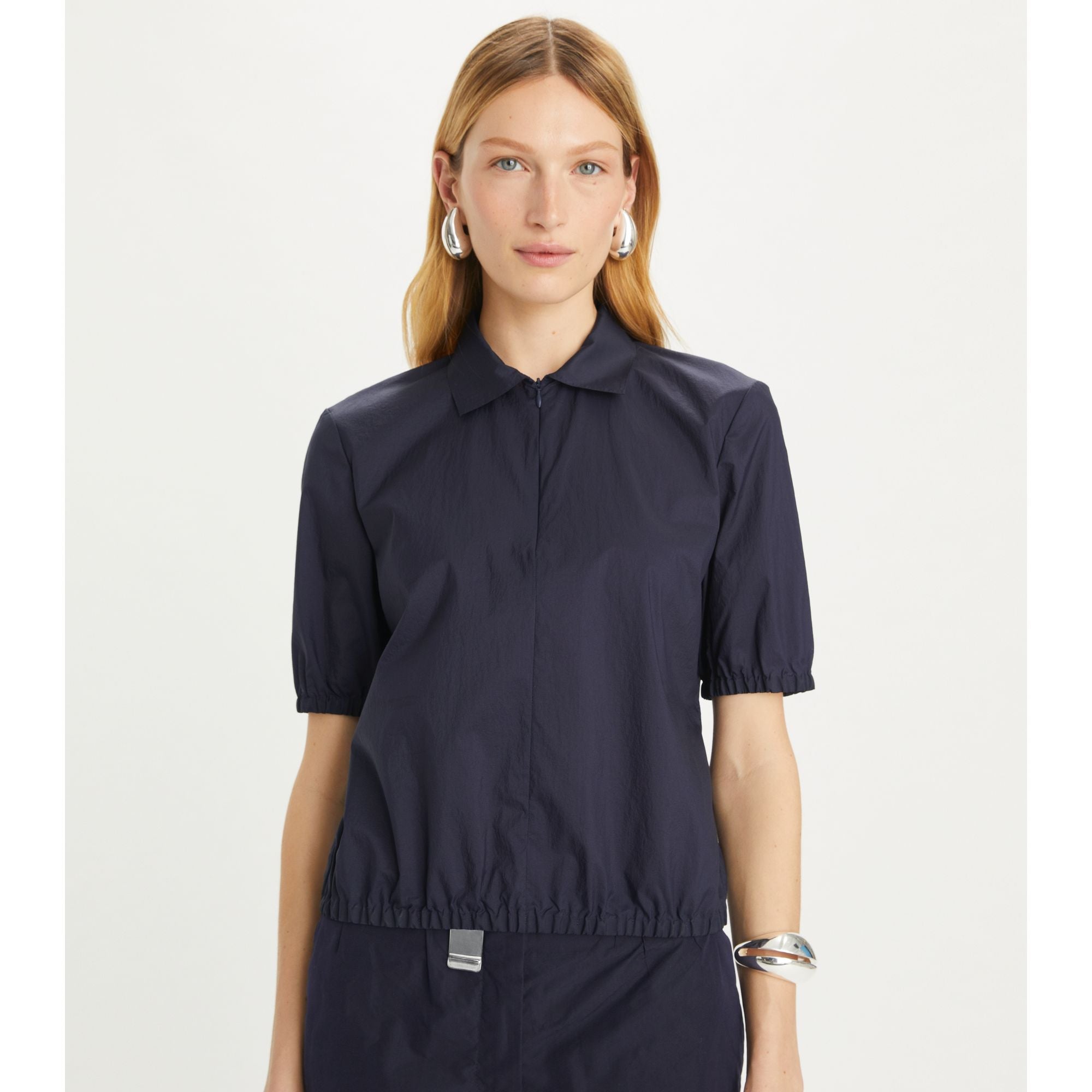 Women Nylon Taffeta Zip Polo - Ink