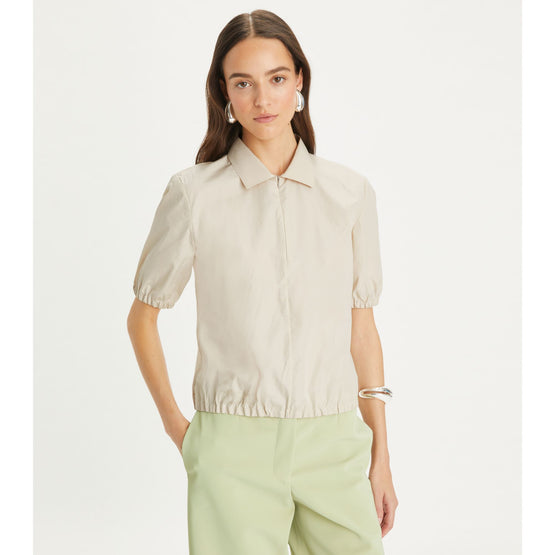 Women Poplin Zip Polo - Pale Sandstone