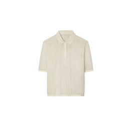 Women Poplin Zip Polo - Pale Sandstone