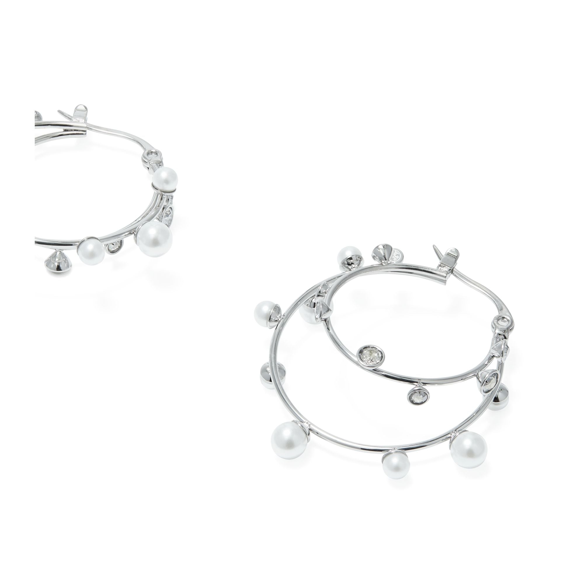 Women Crystal Double Hoop Earring - Tory Silver / Pearl / Crystal