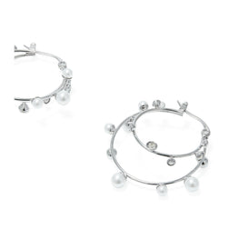 Women Crystal Double Hoop Earring - Tory Silver / Pearl / Crystal