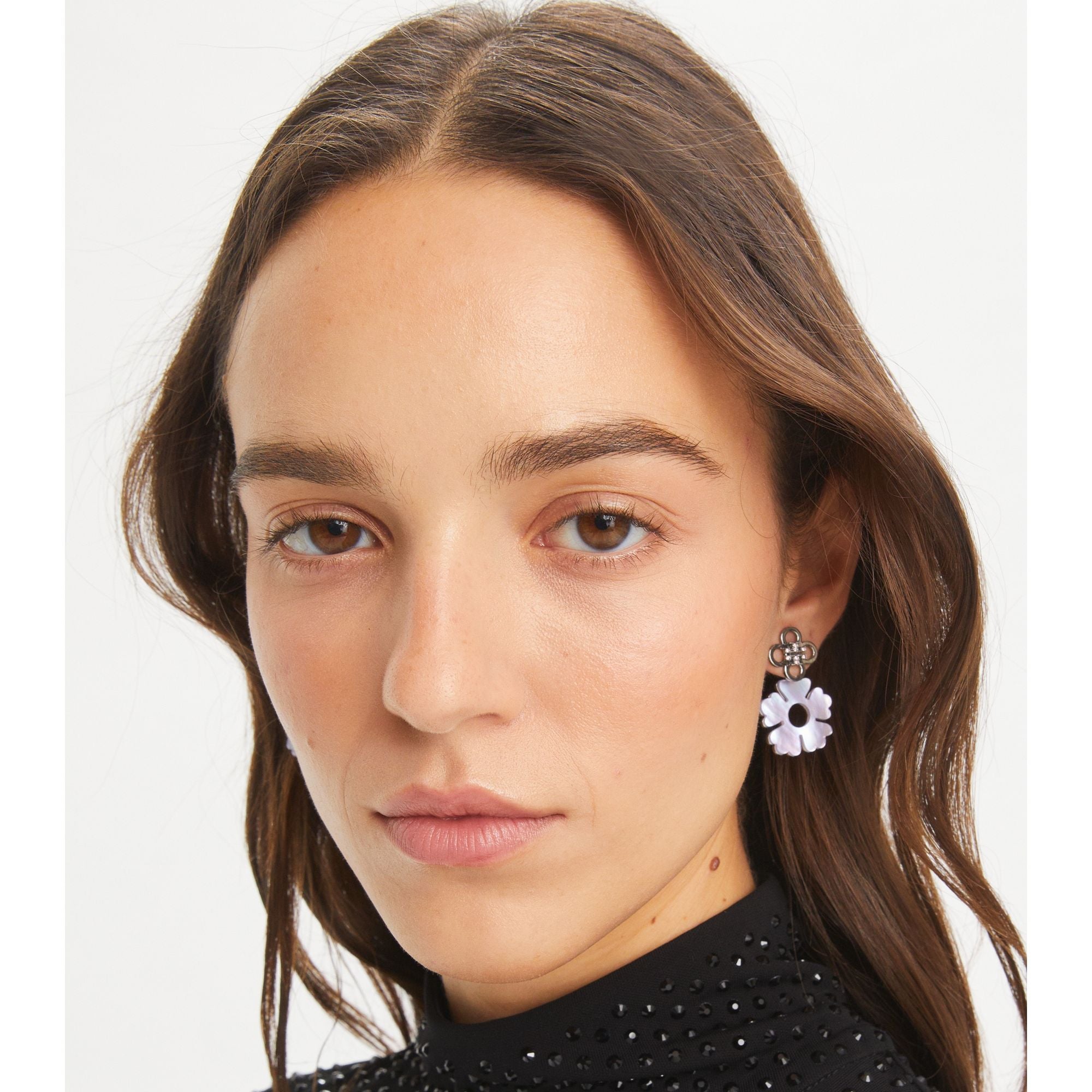 Women Forget Me Not Front-Back Earring - Hematite / Light Pink
