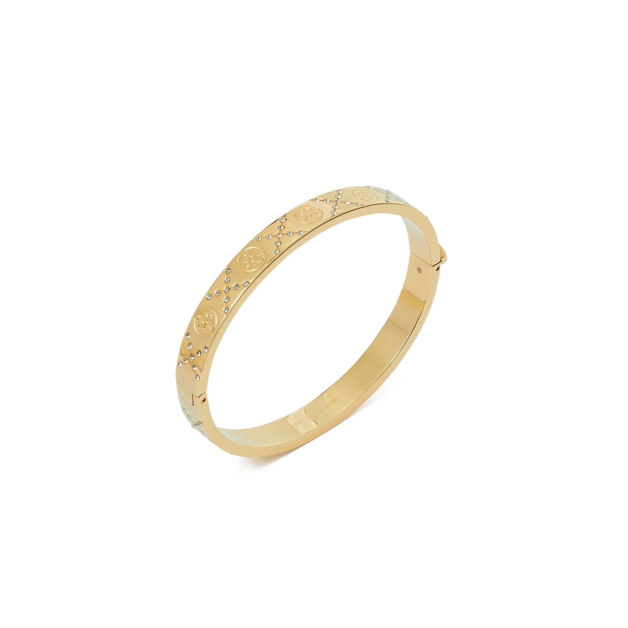 Women Icon T Monogram And Pavé Hinge Bracelet - Tory Gold / Crystal