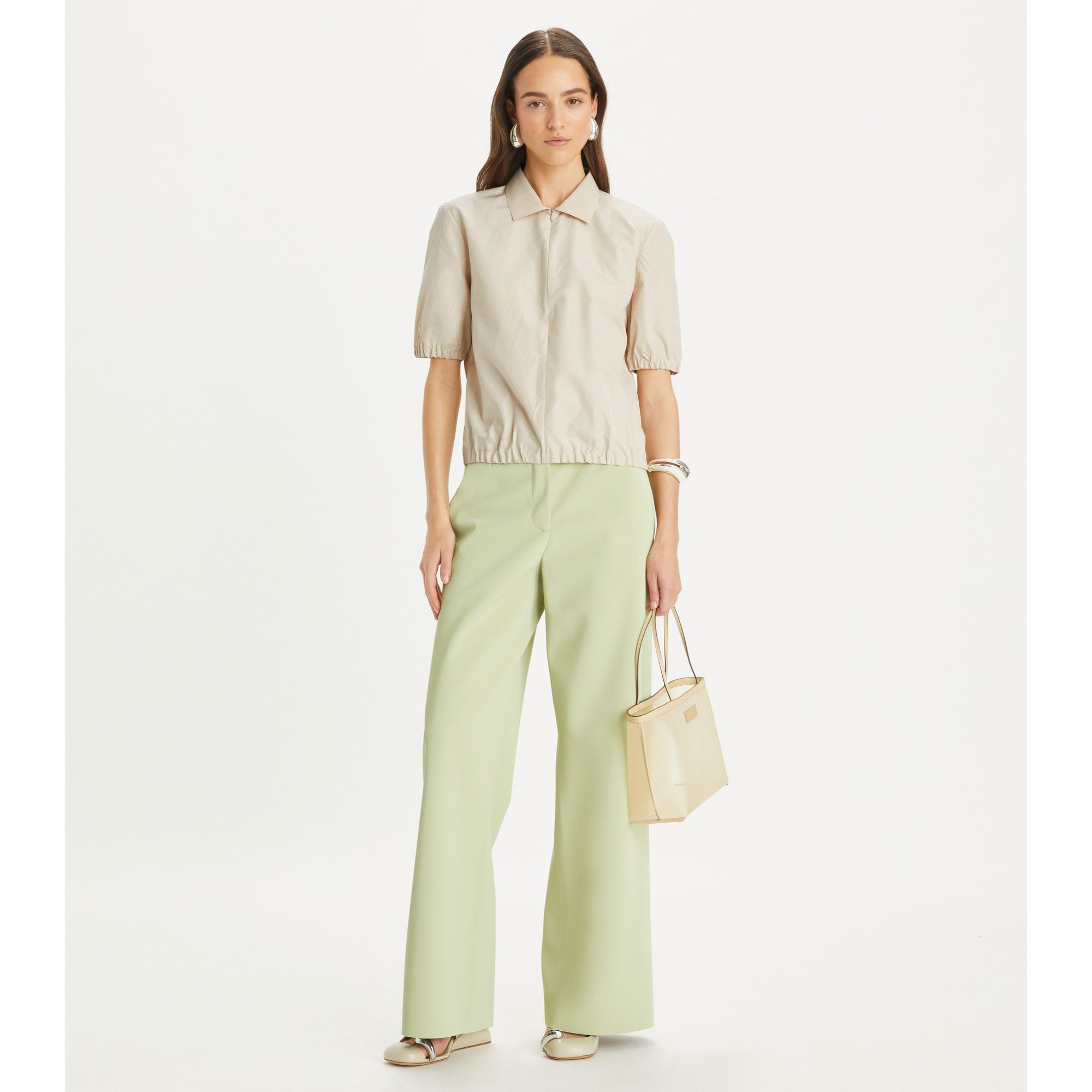 Women Coated Jersey Pant - Sage