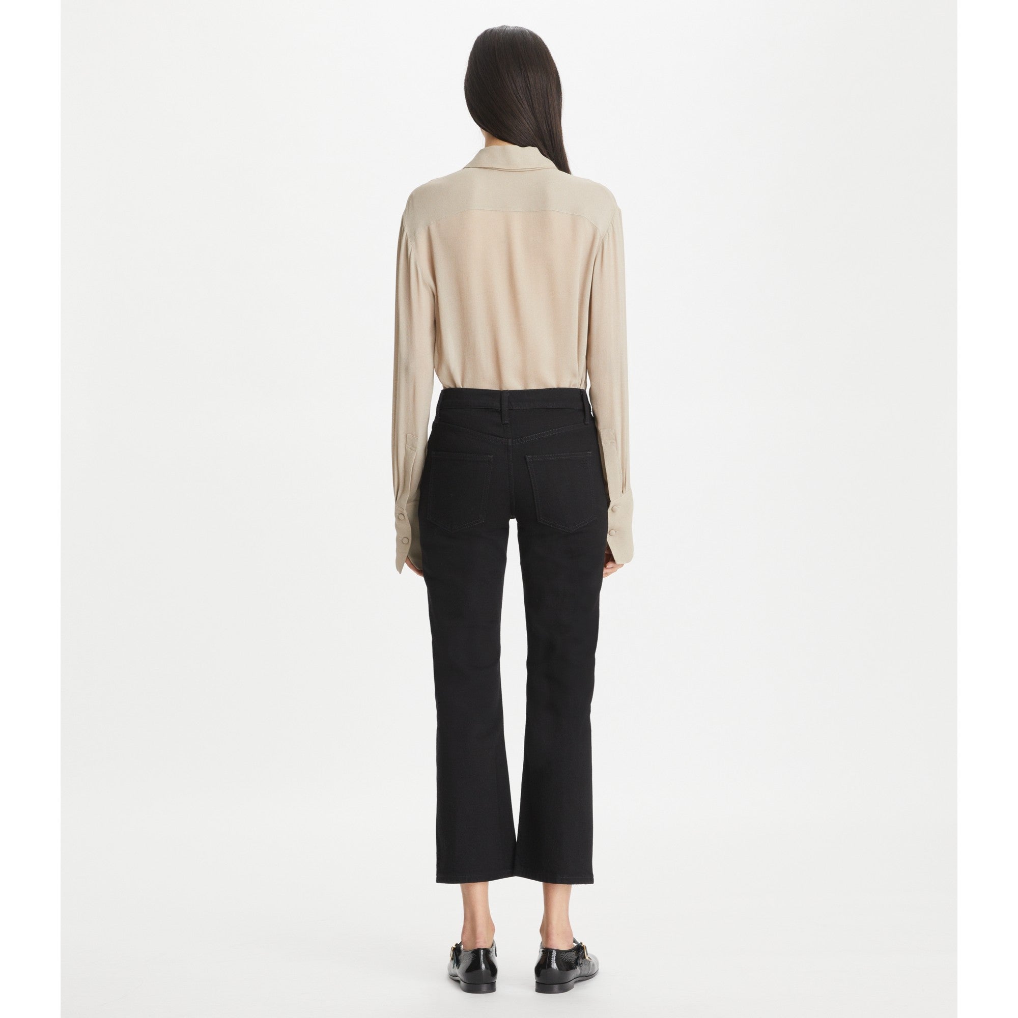 Women Cropped Kick Flare - Black Rinse Wash