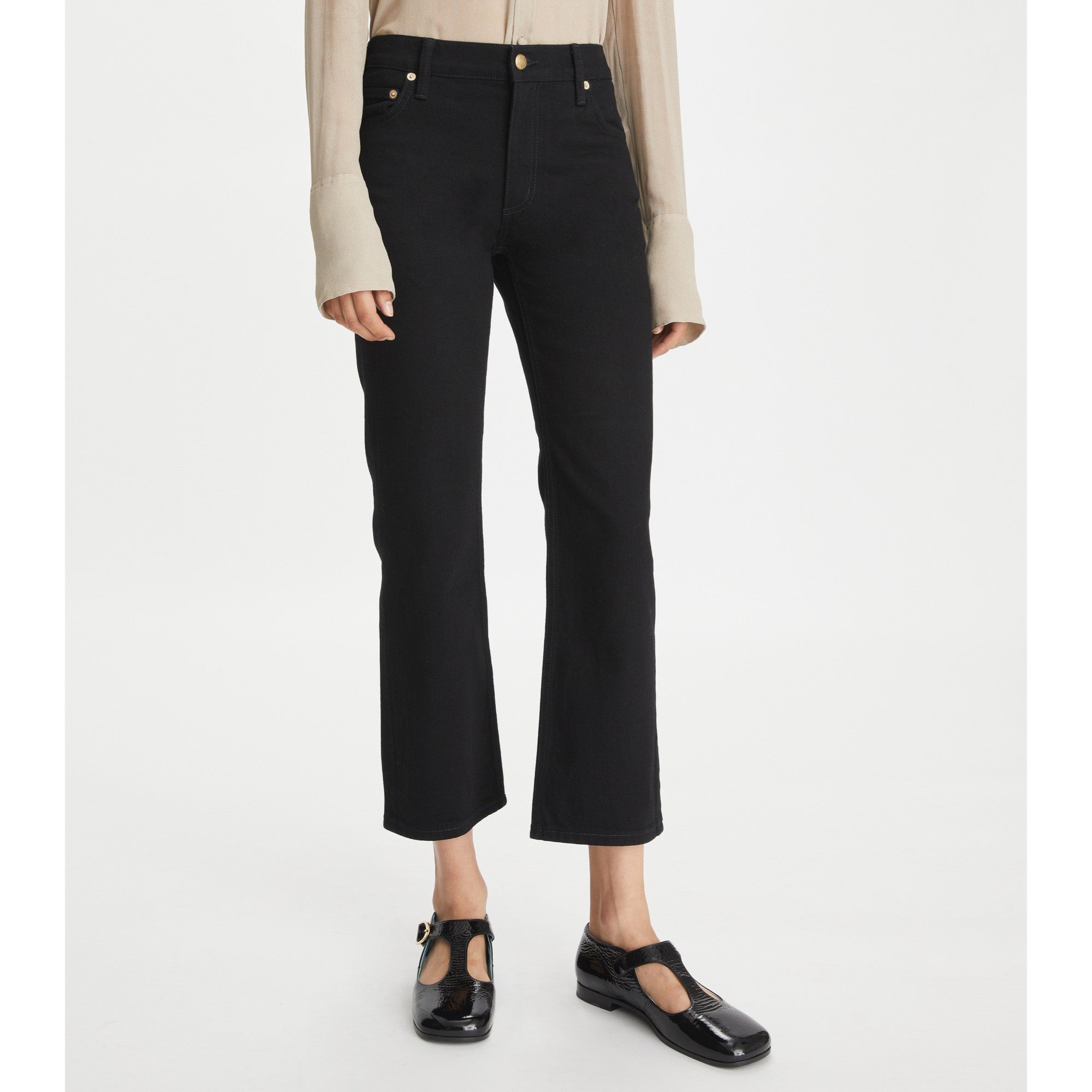 Women Cropped Kick Flare - Black Rinse Wash