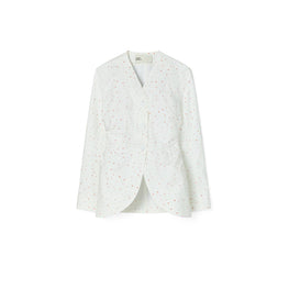 Women Floral Cotton Poplin Jacket - White Ditsy