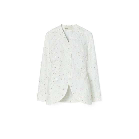 Women Floral Cotton Poplin Jacket - White Ditsy