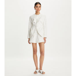 Women Floral Cotton Poplin Jacket - White Ditsy