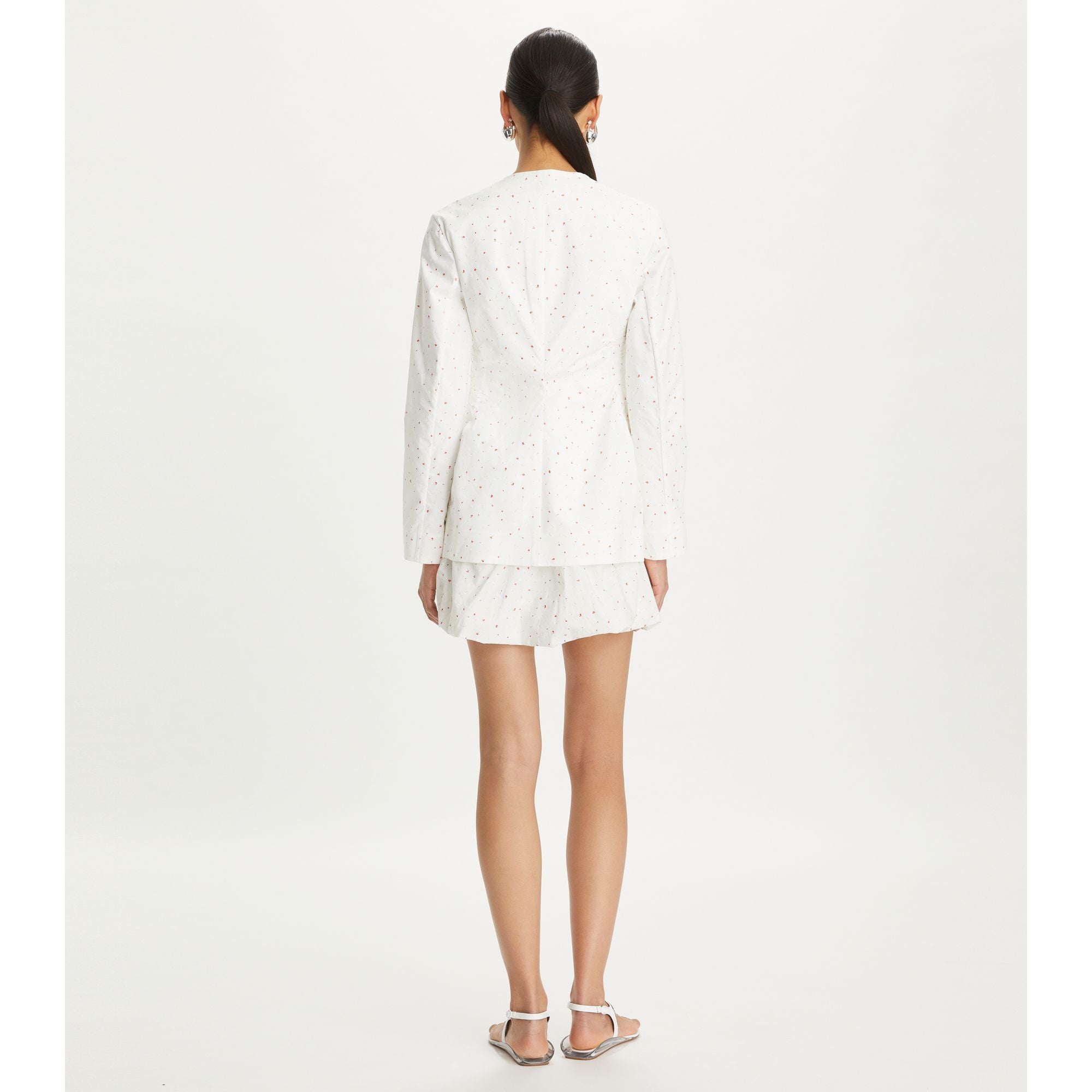 Women Floral Cotton Poplin Jacket - White Ditsy