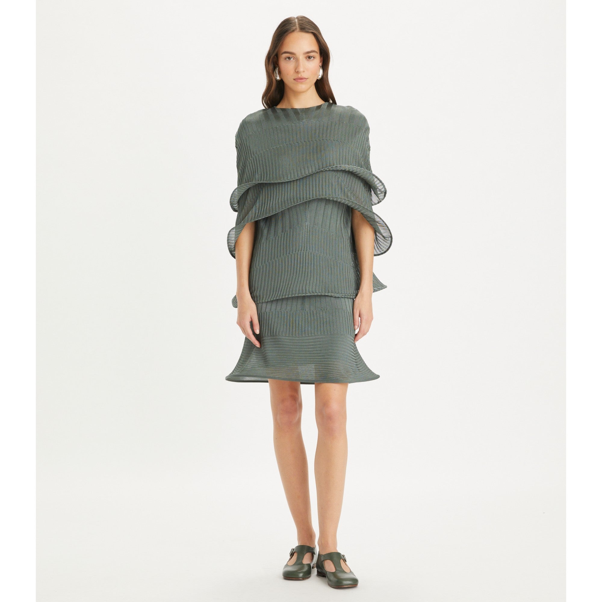 Women Viscose Hoop Cape - Olive