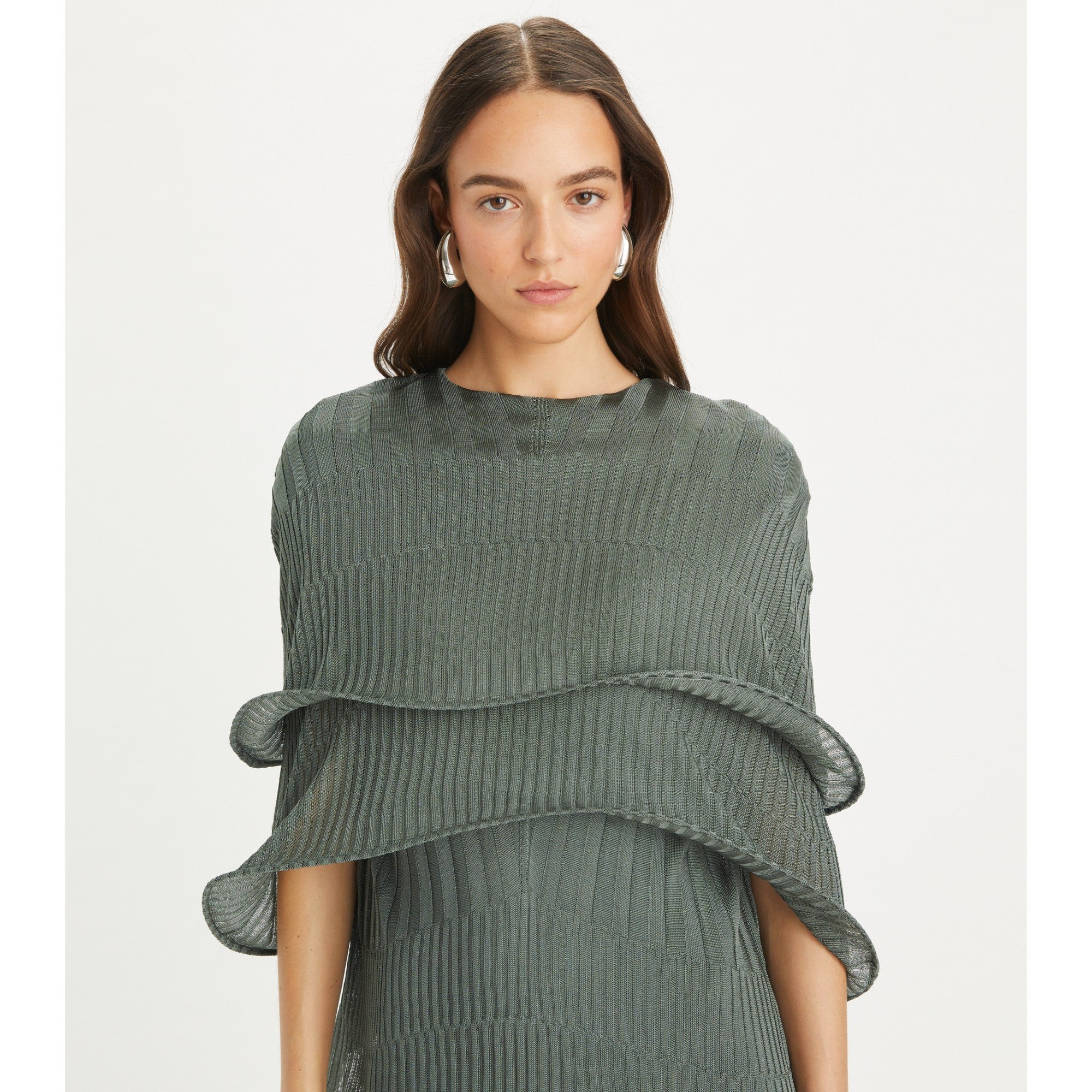 Women Viscose Hoop Cape - Olive