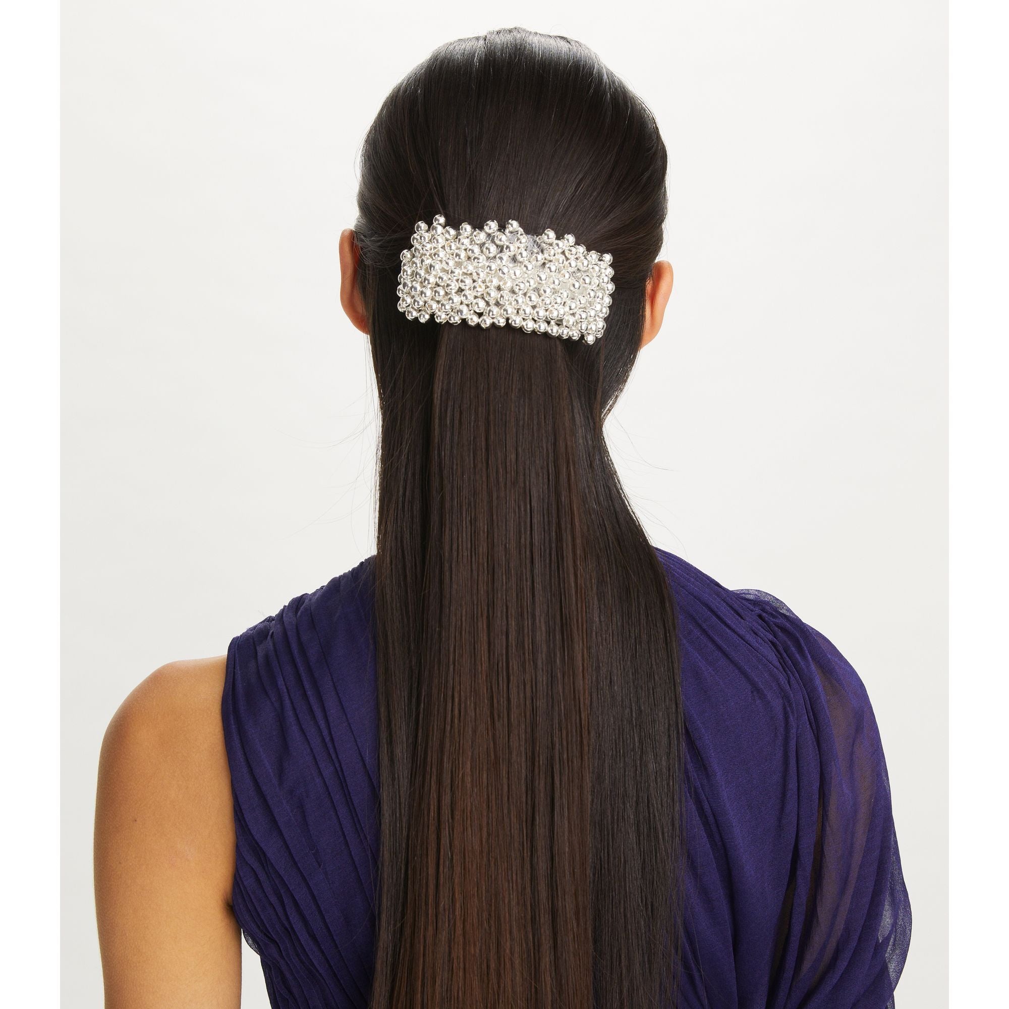 Women Beaded Barrette - Light Silver