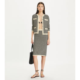 Women Striped Stitch Cotton Midi Skirt - Medium Navy / French Cream