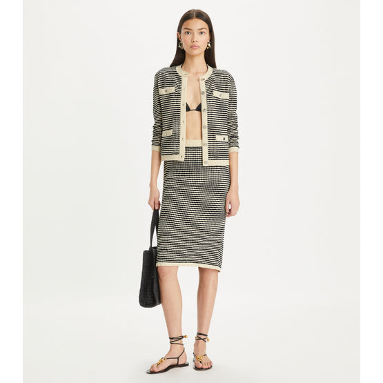 Women Striped Stitch Cotton Midi Skirt - Medium Navy / French Cream