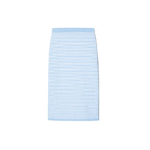 Women Striped Stitch Cotton Midi Skirt - White / Light Blue