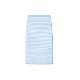Women Striped Stitch Cotton Midi Skirt - White / Light Blue