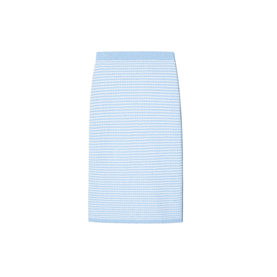Women Striped Stitch Cotton Midi Skirt - White / Light Blue