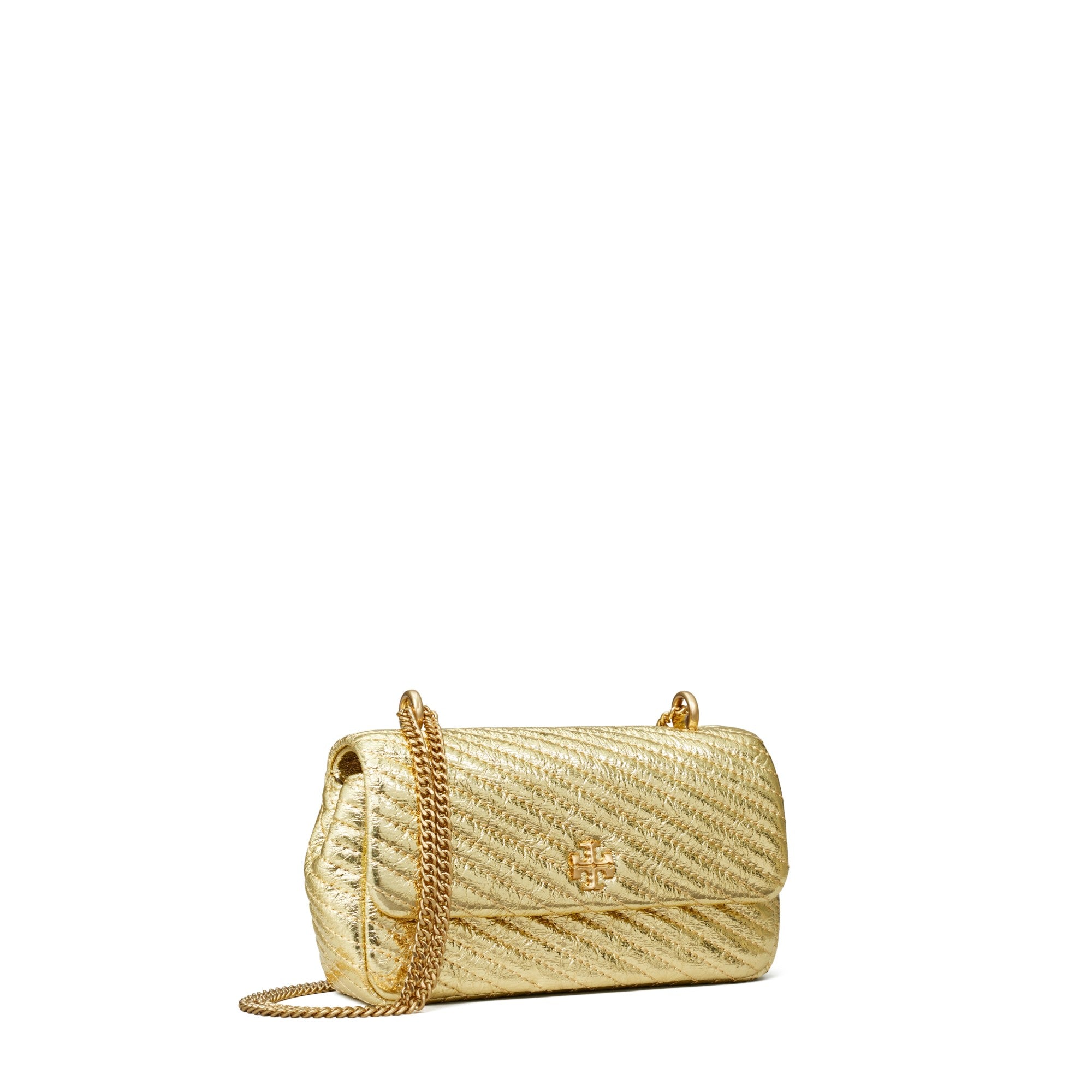 Women Kira Metallic Moto Quilt Mini Flap Bag - Gold