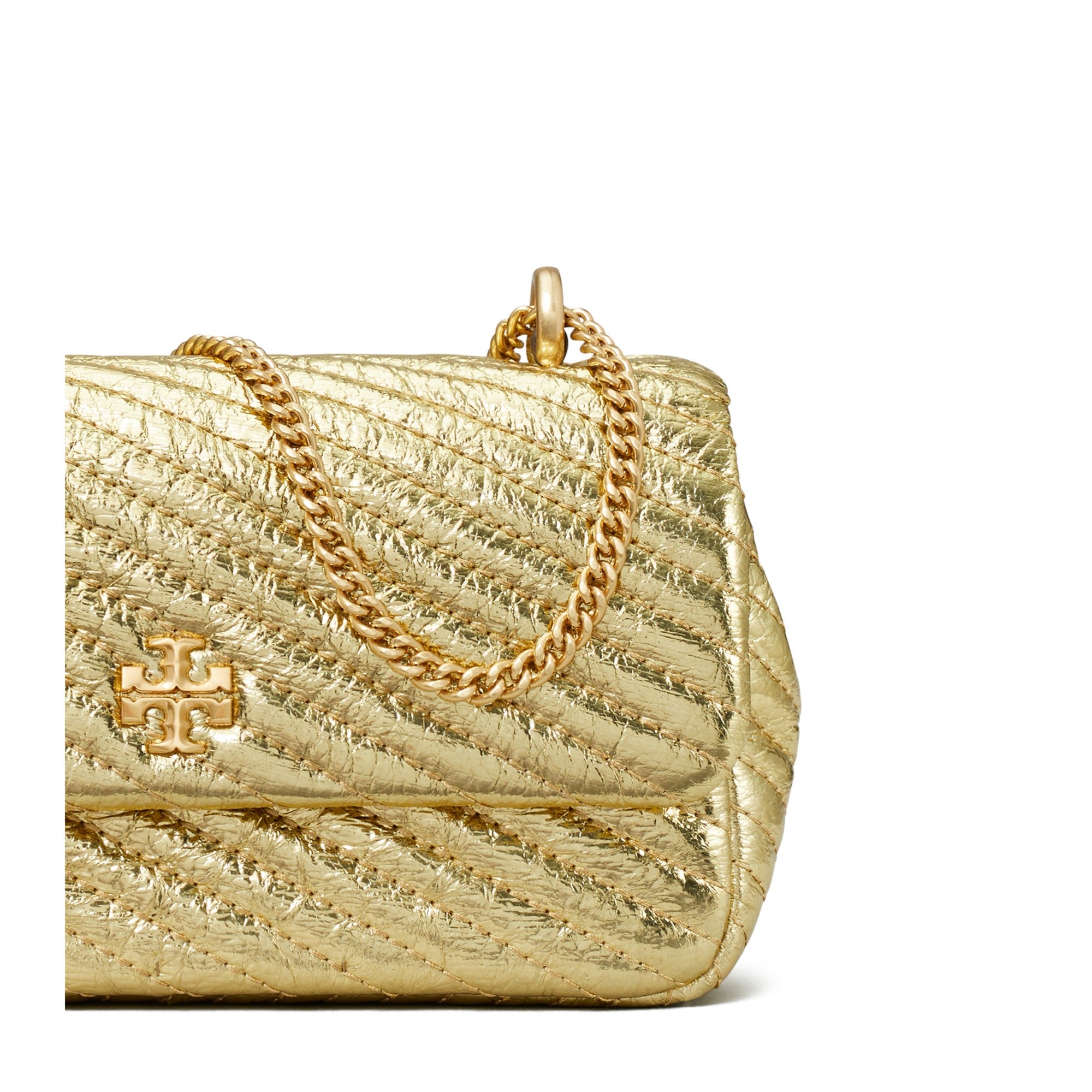 Women Kira Metallic Moto Quilt Mini Flap Bag - Gold