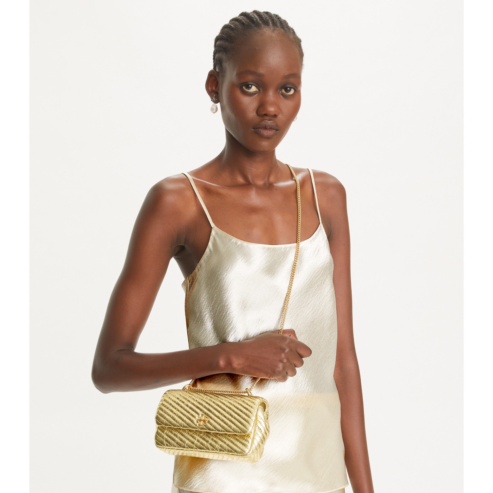 Women Kira Metallic Moto Quilt Mini Flap Bag - Gold