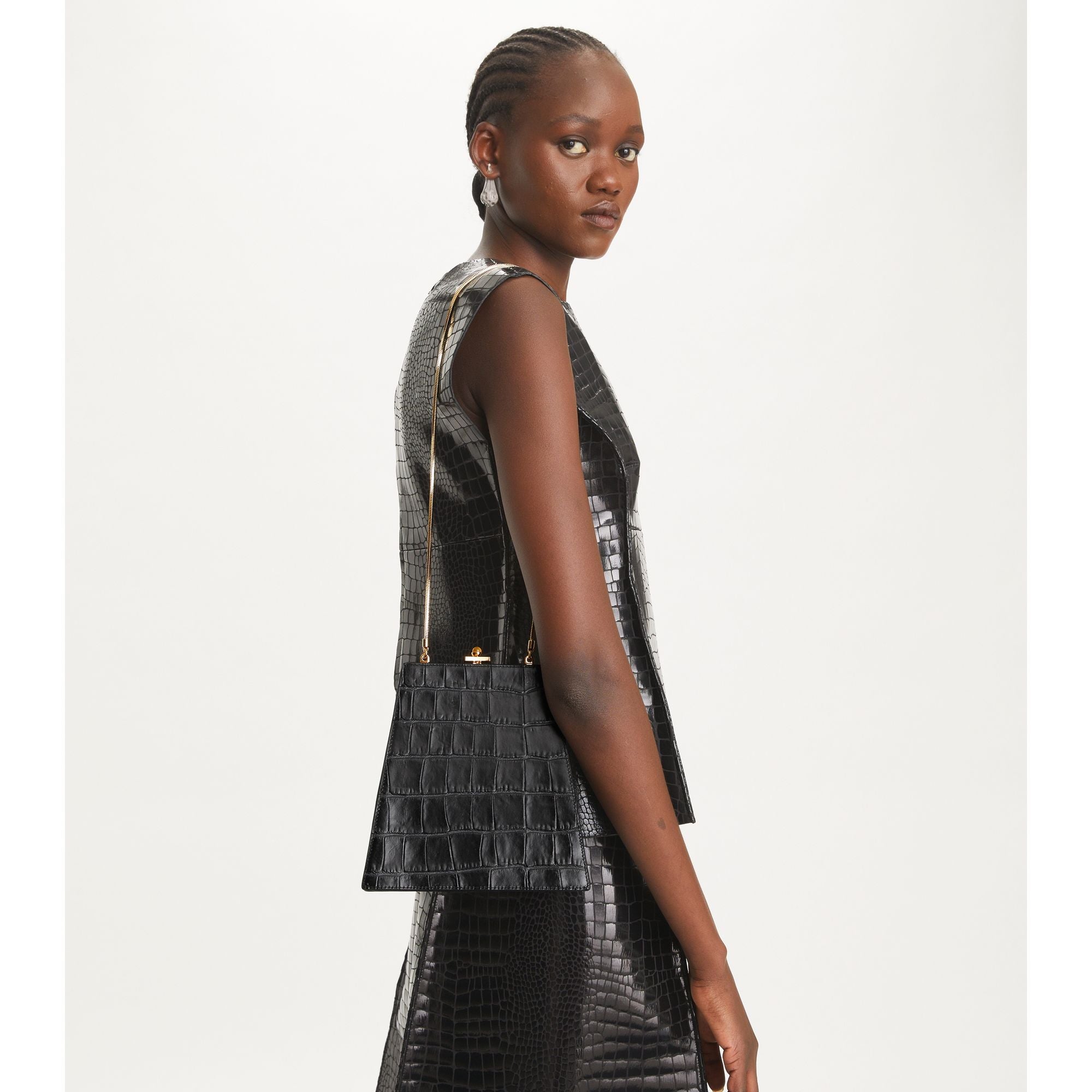 Women Croc Embossed Mini Bag - Black