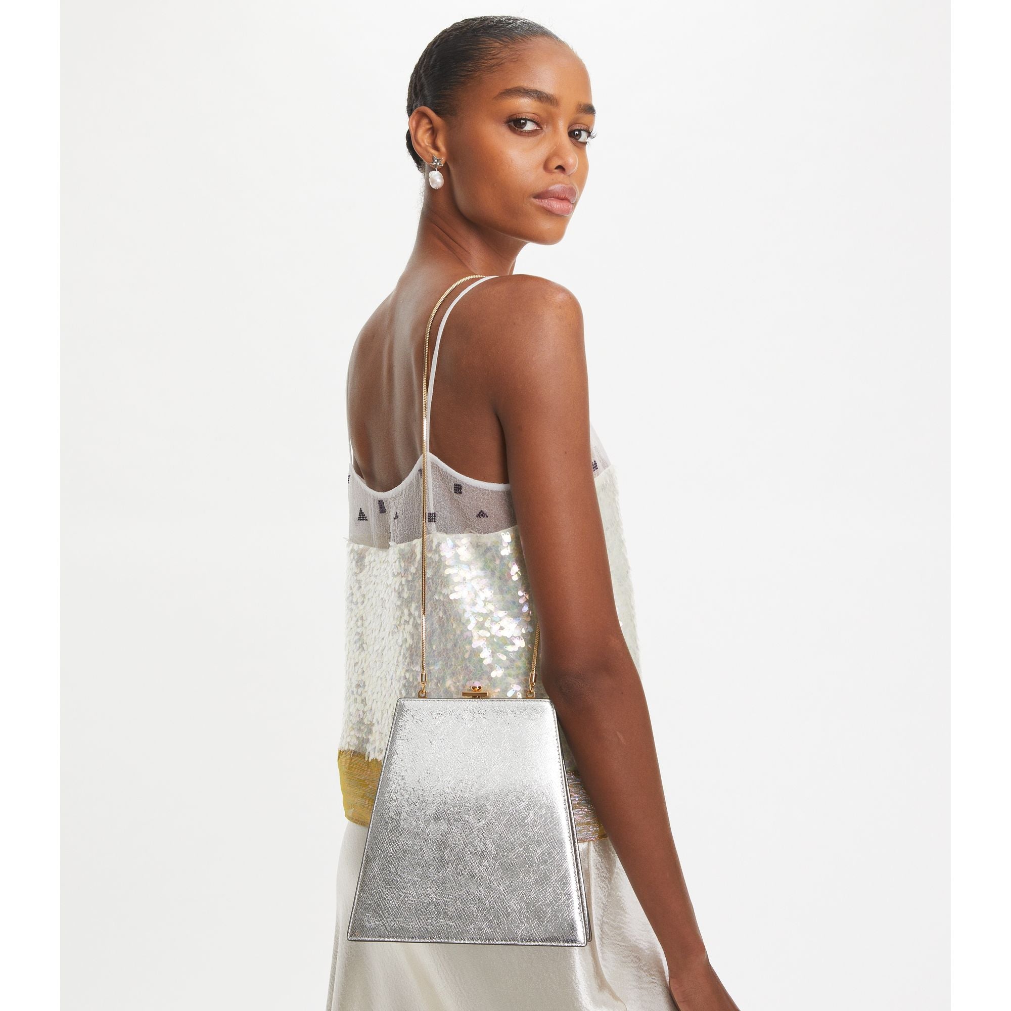 Women Crushed Metallic Mini Bag - Silver