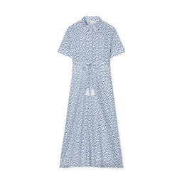 Women Printed Cotton Shirtdress - Light Blue Prismatic T Monogram
