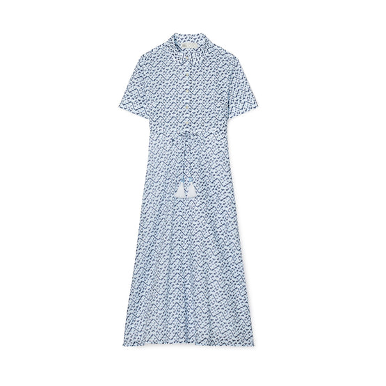 Women Printed Cotton Shirtdress - Light Blue Prismatic T Monogram