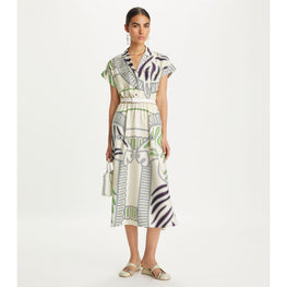 Women Printed Silk Twill Shirtdress - Ivory Zebra