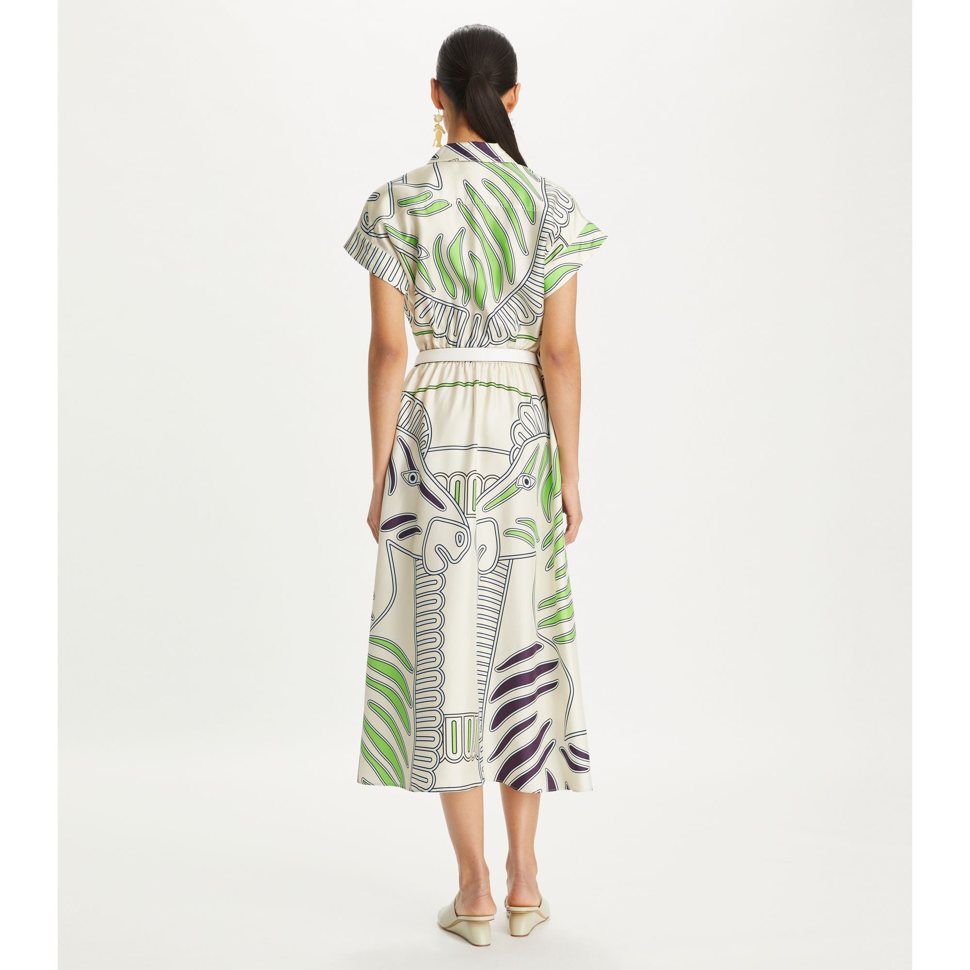 Women Printed Silk Twill Shirtdress - Ivory Zebra
