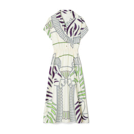 Women Printed Silk Twill Shirtdress - Ivory Zebra
