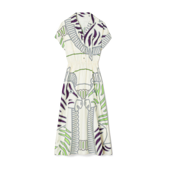 Women Printed Silk Twill Shirtdress - Ivory Zebra
