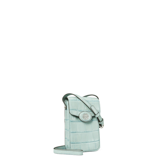 Women Robinson Croc Embossed Phone Crossbody - Blue Celadon