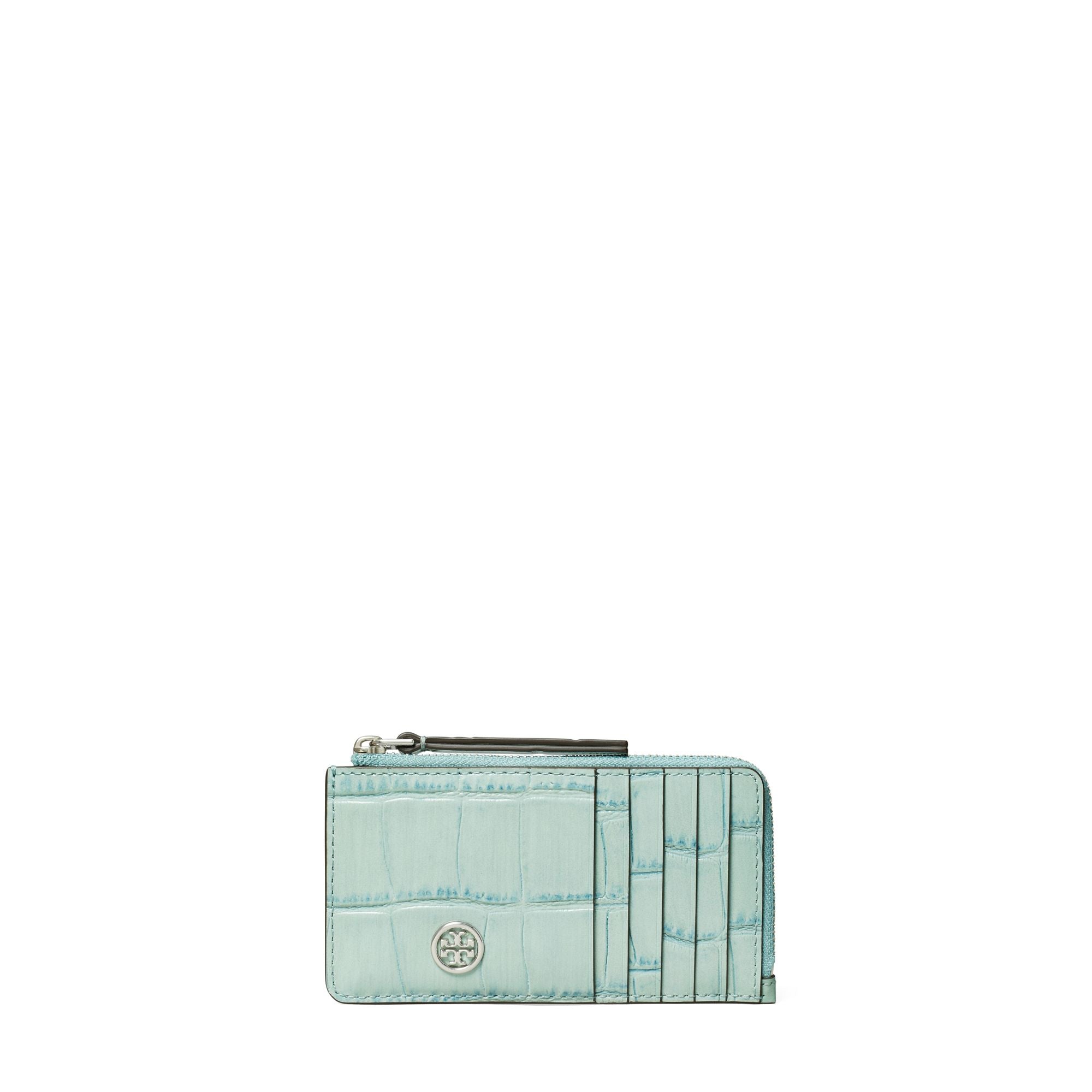 Women Robinson Croc Embossed Zip Card Case - Blue Celadon