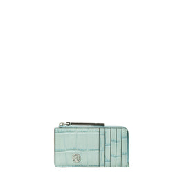 Women Robinson Croc Embossed Zip Card Case - Blue Celadon