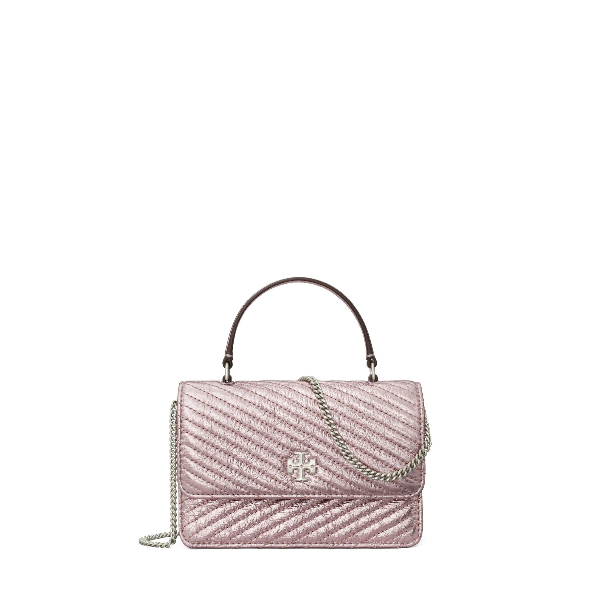 Women Kira Metallic Moto Quilt Mini Top Handle Chain Wallet - Sparkle Pink