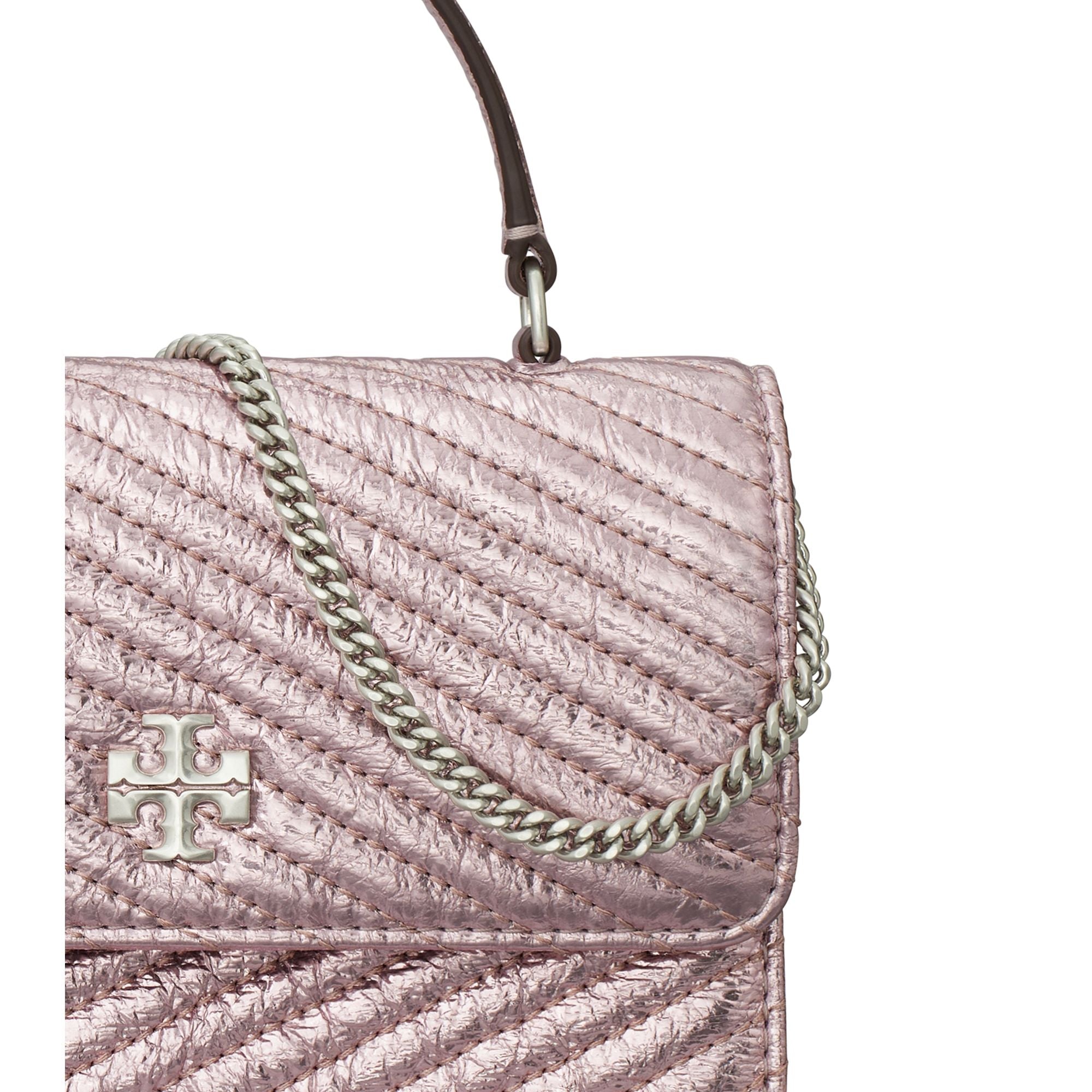 Women Kira Metallic Moto Quilt Mini Top Handle Chain Wallet - Sparkle Pink