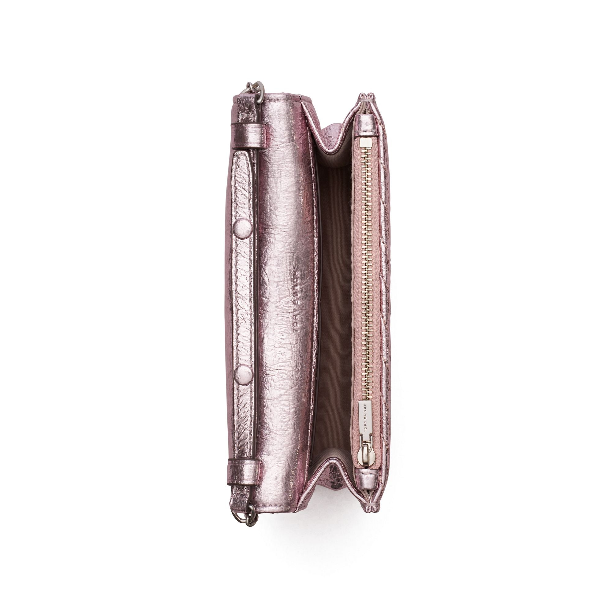 Women Kira Metallic Moto Quilt Mini Top Handle Chain Wallet - Sparkle Pink