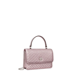 Women Kira Metallic Moto Quilt Mini Top Handle Chain Wallet - Sparkle Pink