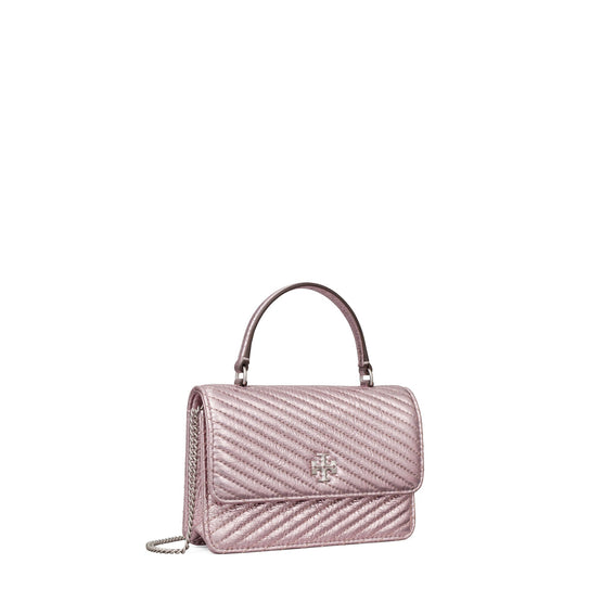 Women Kira Metallic Moto Quilt Mini Top Handle Chain Wallet - Sparkle Pink