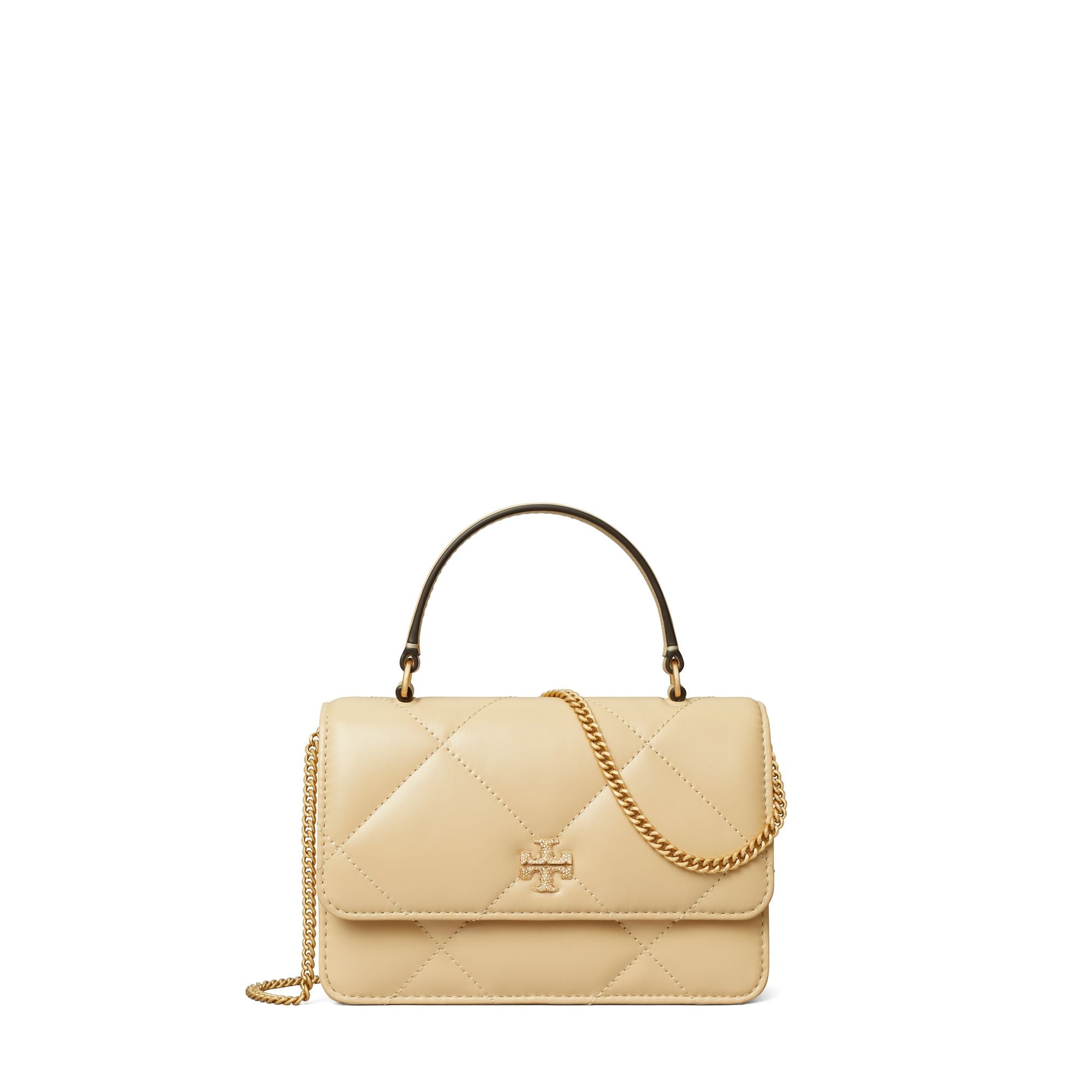 Women Kira Pave Logo Diamond Quilt Mini Top Handle Chain Wallet - Vanilla Soft Serve