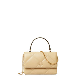 Women Kira Pave Logo Diamond Quilt Mini Top Handle Chain Wallet - Vanilla Soft Serve